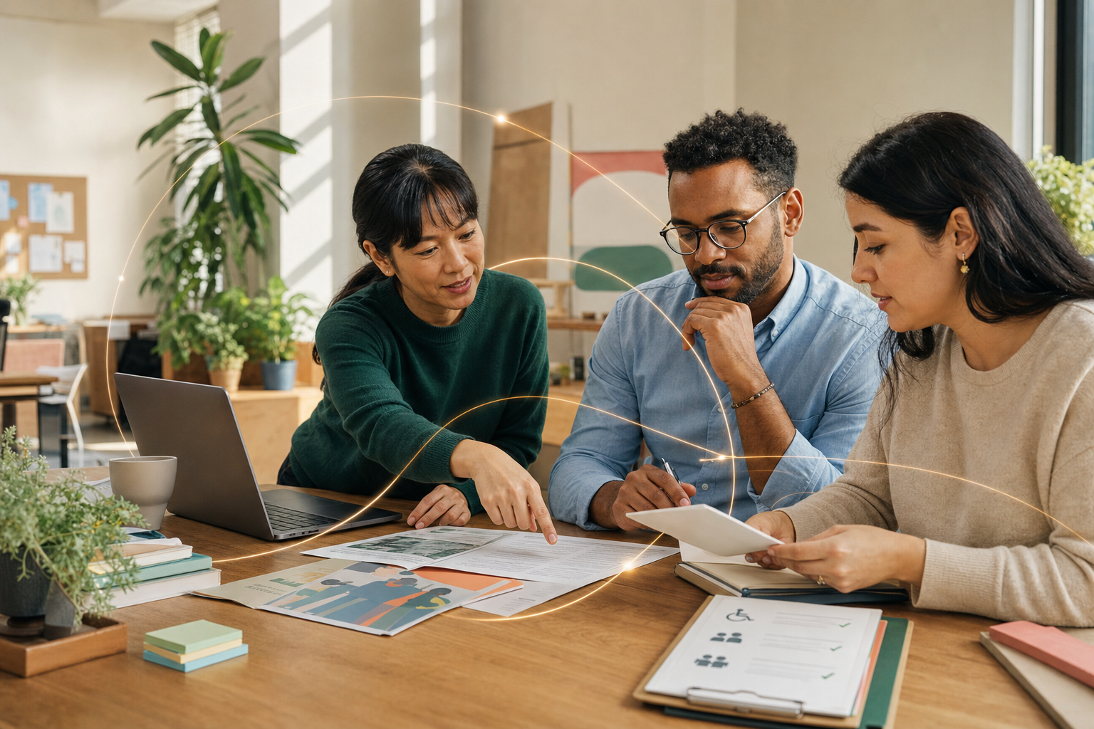 A diverse team reviewing an AI-assisted project together